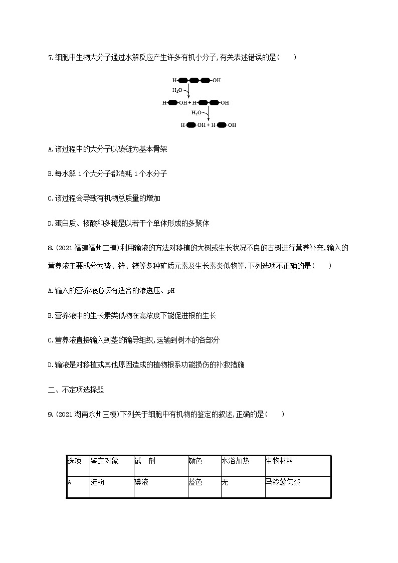 高考生物二轮复习专题突破练1细胞的分子基础含解析第3页