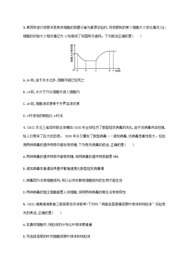高考生物二轮复习专题突破练2细胞的结构基础与物质运输含解析第2页
