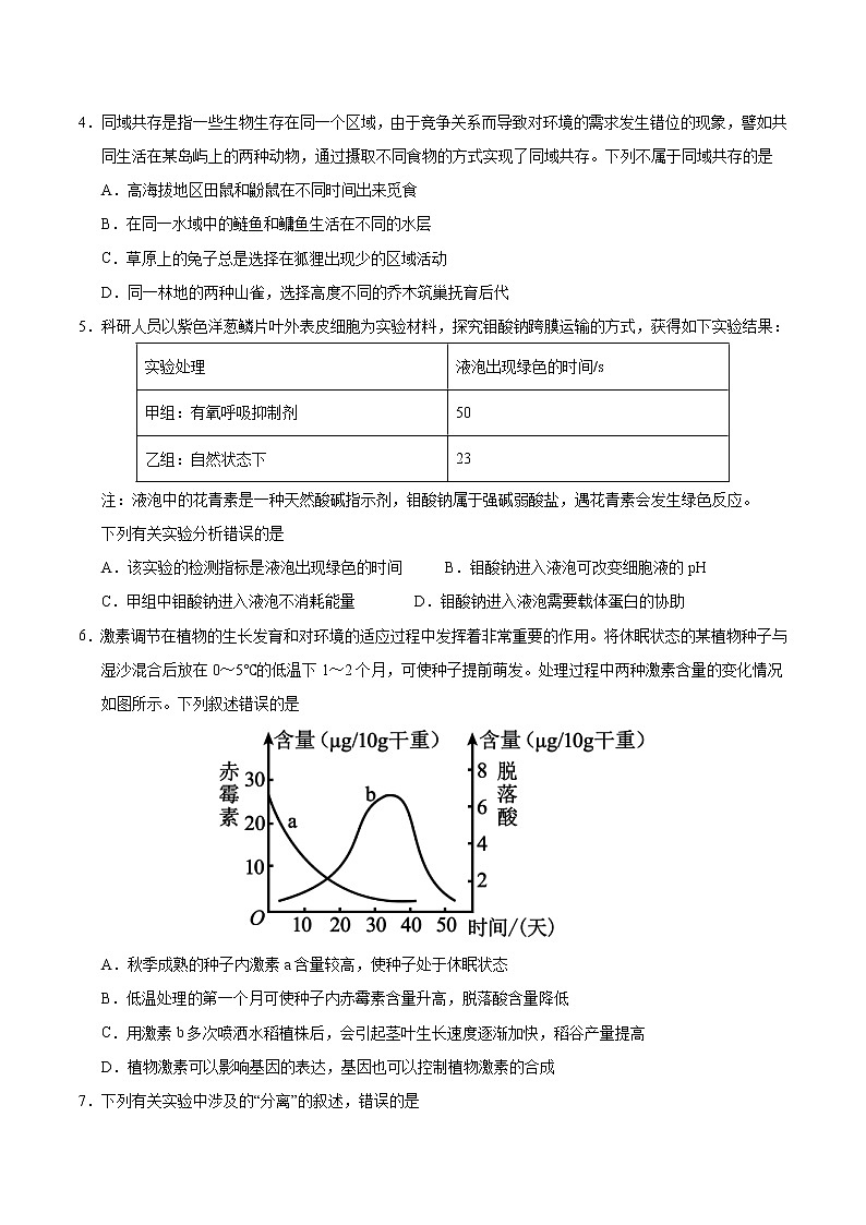 生物-2022年高考考前押题密卷（福建卷）（A4考试版）02