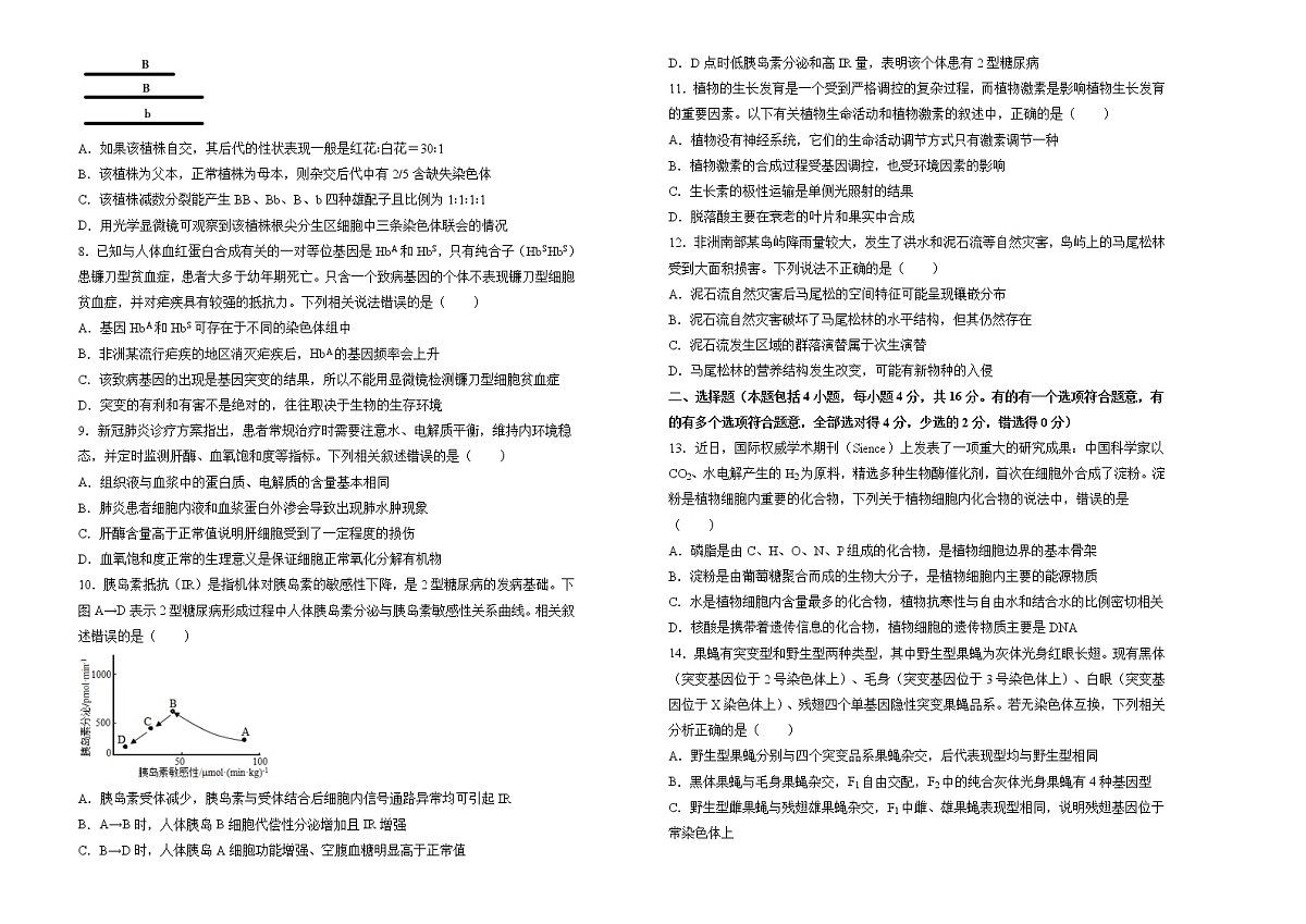 生物（新高考）2022届高三第三次模拟考试卷 （一） 学生版第2页