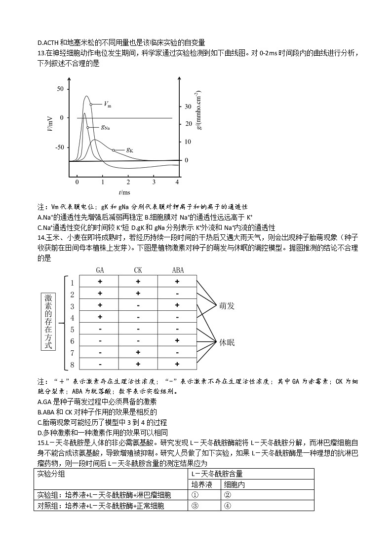 2022届广东省深圳市高三下学期第二次调研考试（二模）（4月） 生物03