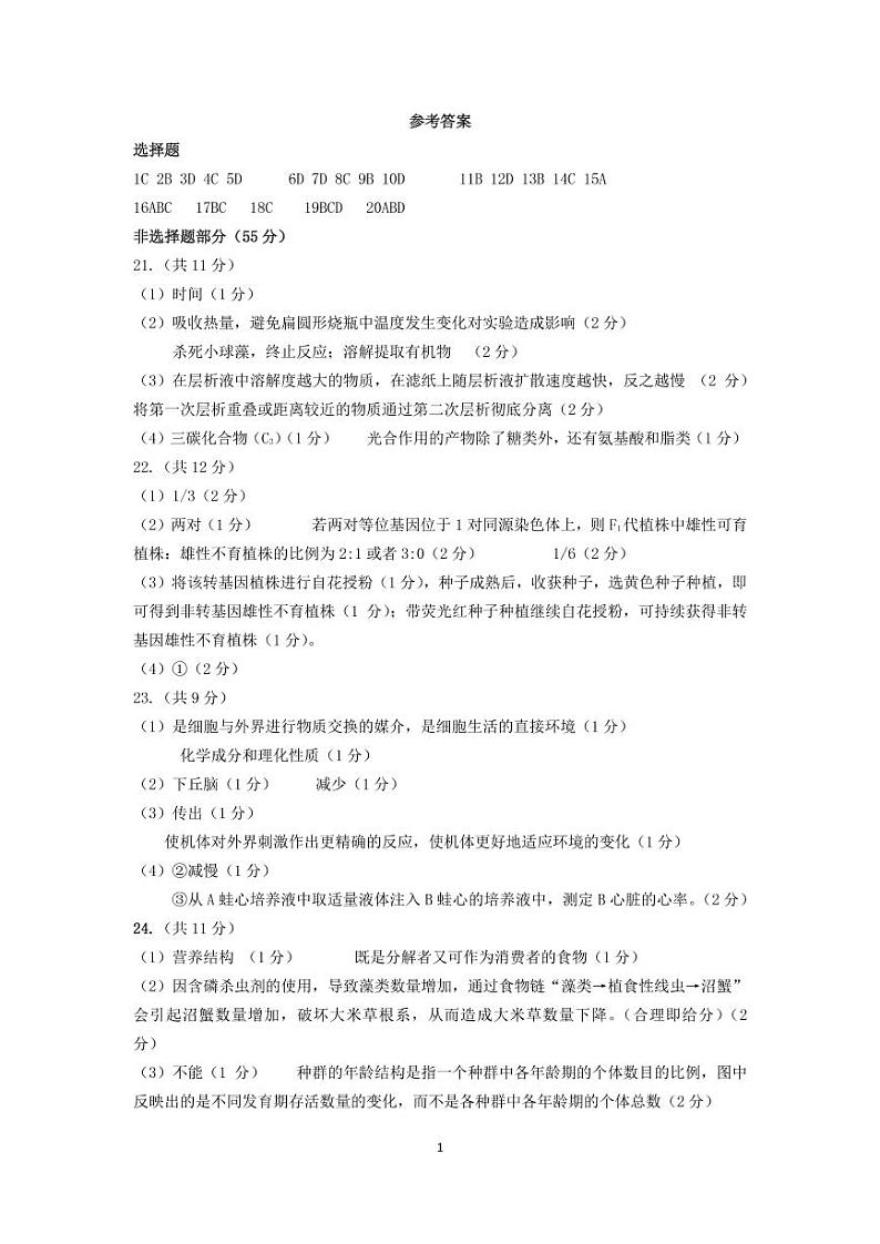 2022济南高三下学期高考模拟（三模）生物试题PDF版含答案01