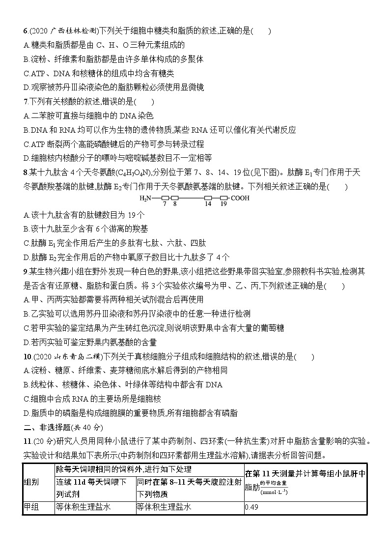 生物新教材一轮复习单元质检卷1　走近细胞　组成细胞的分子（含答案）02