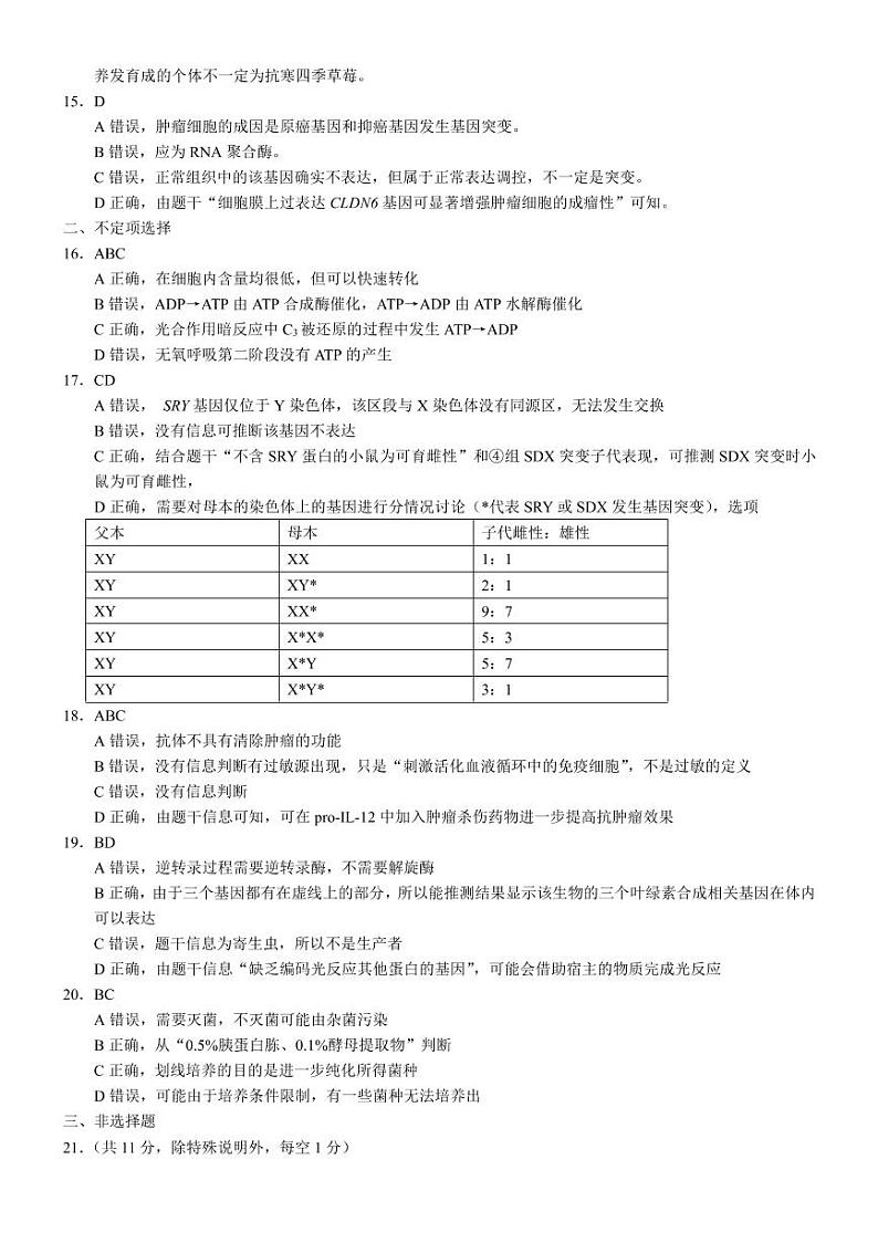 名校联盟山东省优质校 22 届高三毕业班 5 月模拟考 生物试题及答案03