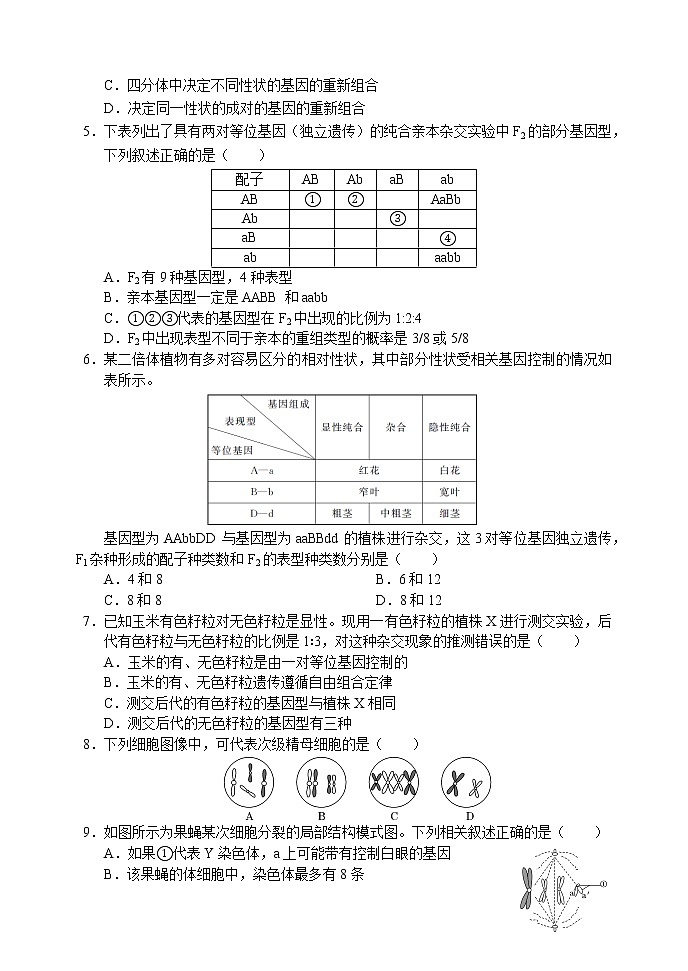 2021沈阳郊联体高一下学期期中考试生物试题含答案第2页