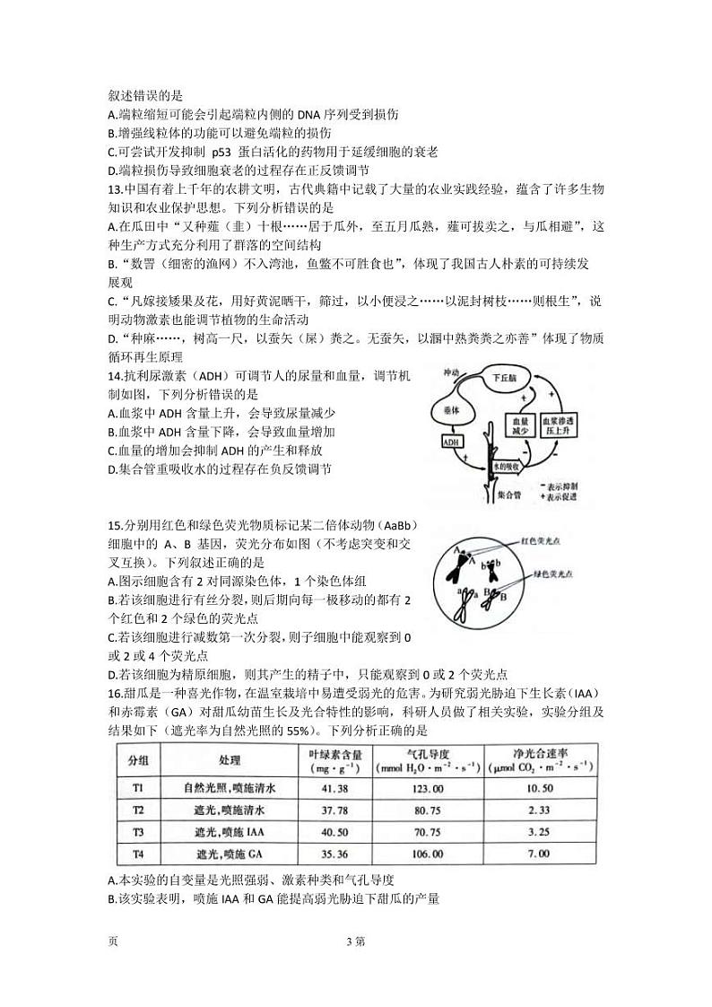 2022届福建省厦门市高三毕业班第四次质量检测生物试题PDF版含答案03