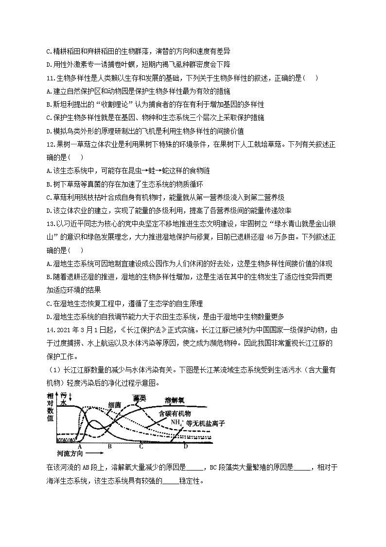 （8）生物与环境——2021-2022学年人教版（2019）生物高二下学期期末专项复习 练习03