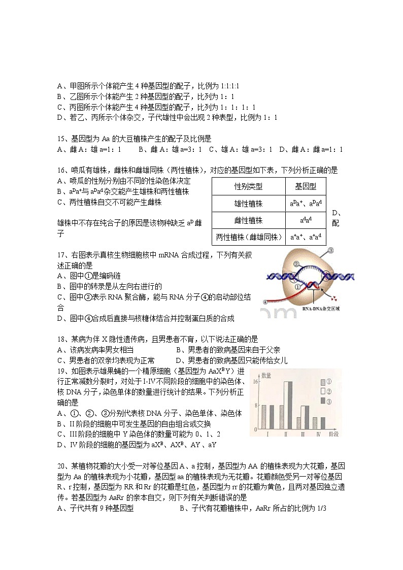 2021绍兴诸暨中学高一下学期4月期中考试生物试题（平行班）含答案03