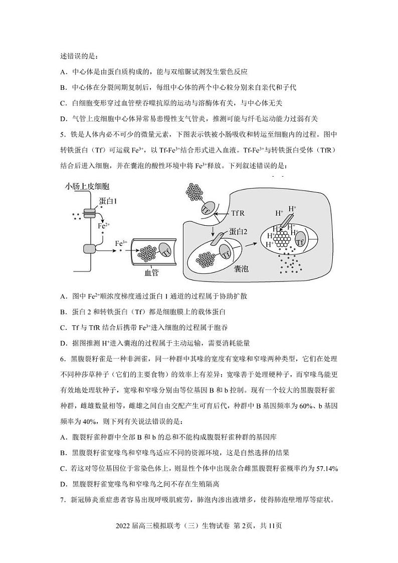 2022荆州中学等四校高三模拟联考（三）生物试题（PDF版含答案、答题卡）02
