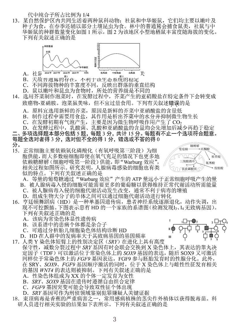 2022届江苏省苏州市高三三模生物卷及答案（图片版）03