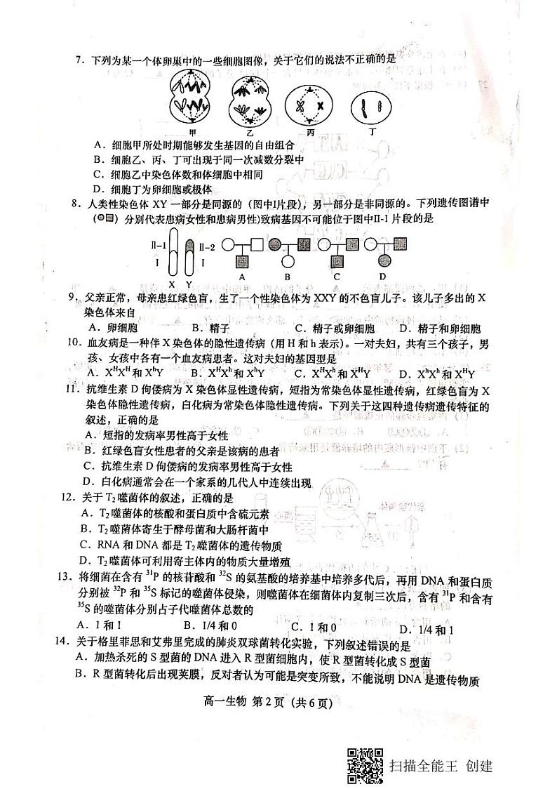 江苏省盐城市阜宁县2020-2021学年高一下学期期中学情调研生物试题第2页