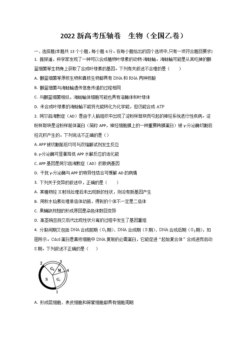 2022高考压轴卷  生物（全国乙卷） Word版含解析01