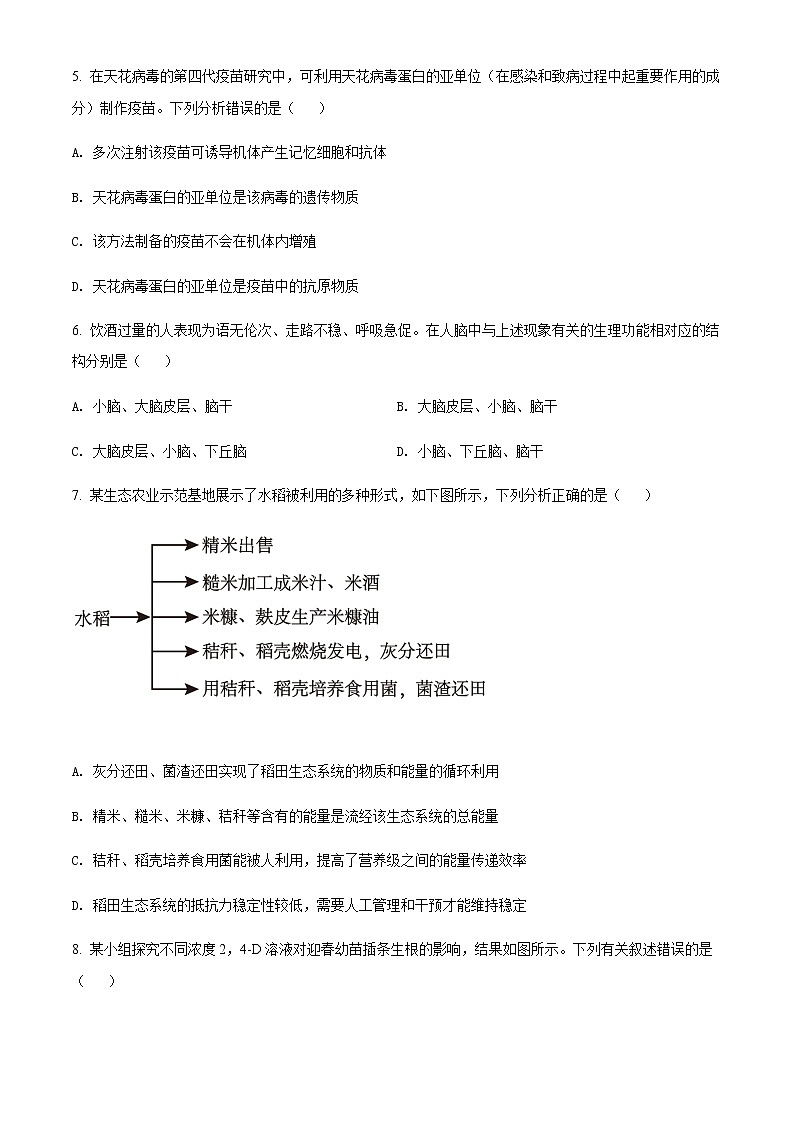 天津市河东区2021-2022学年高二上学期期末考试生物试题第2页