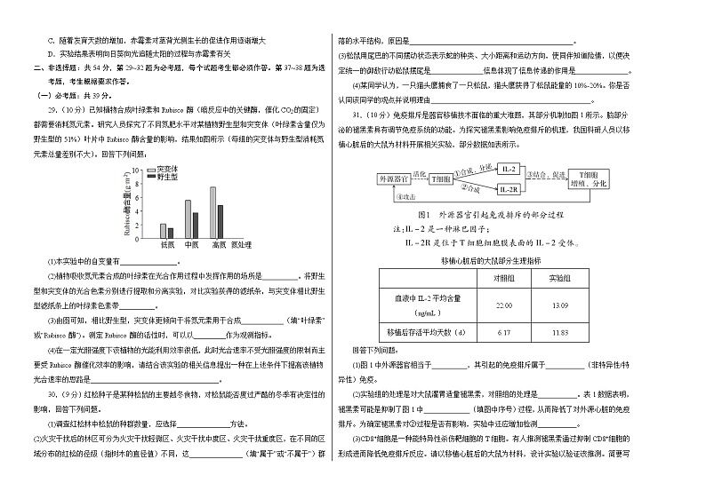 2022年高考押题预测卷01（全国乙卷）-生物（考试版）02