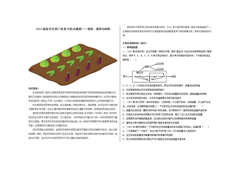 2022届高考生物三轮复习热点猜测——轮作、套作与间作第1页