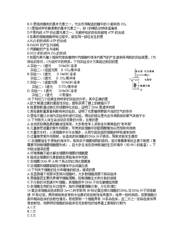 2022安徽省皖南八校高三上学期第一次联考生物试题含答案02