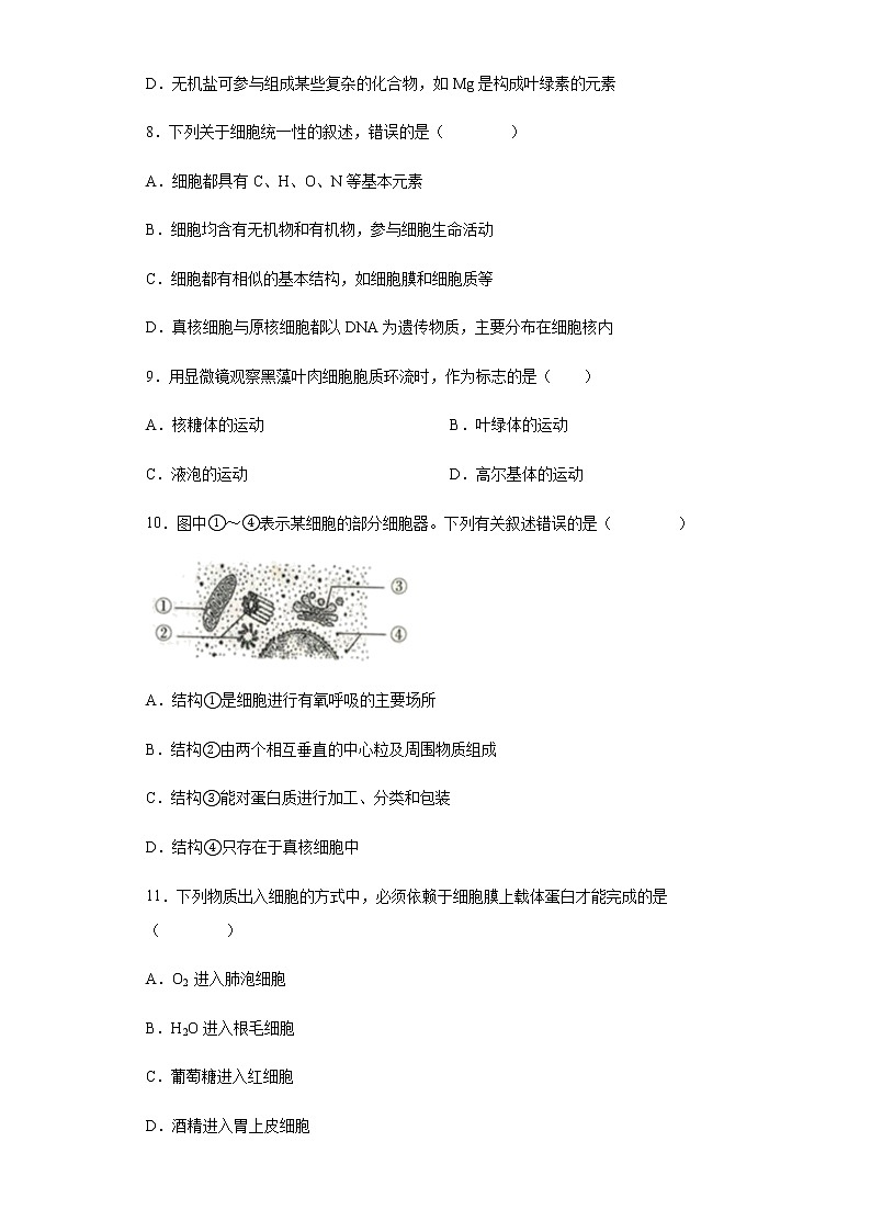 2021-2022学年河北省邯郸市汇文中学高一11月月考生物试题含解析03