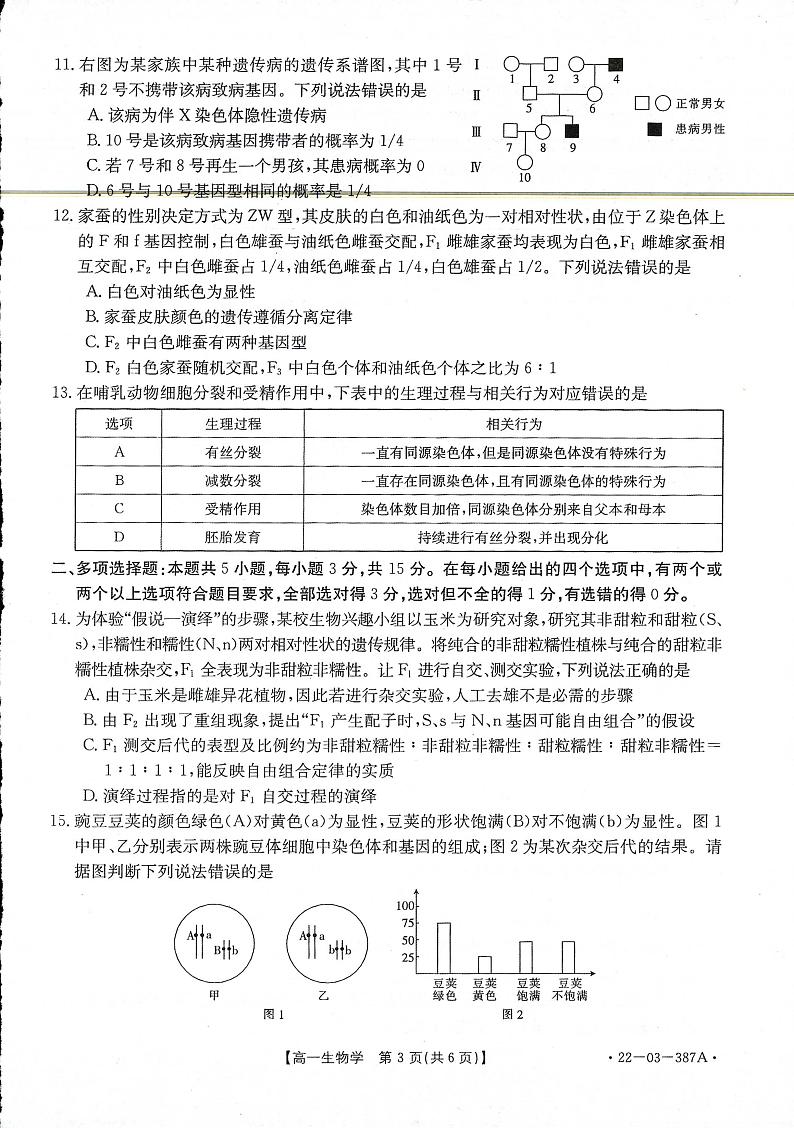 2021-2022学年河北省名校联盟高一下学期4月联考生物试题PDF版含答案第3页