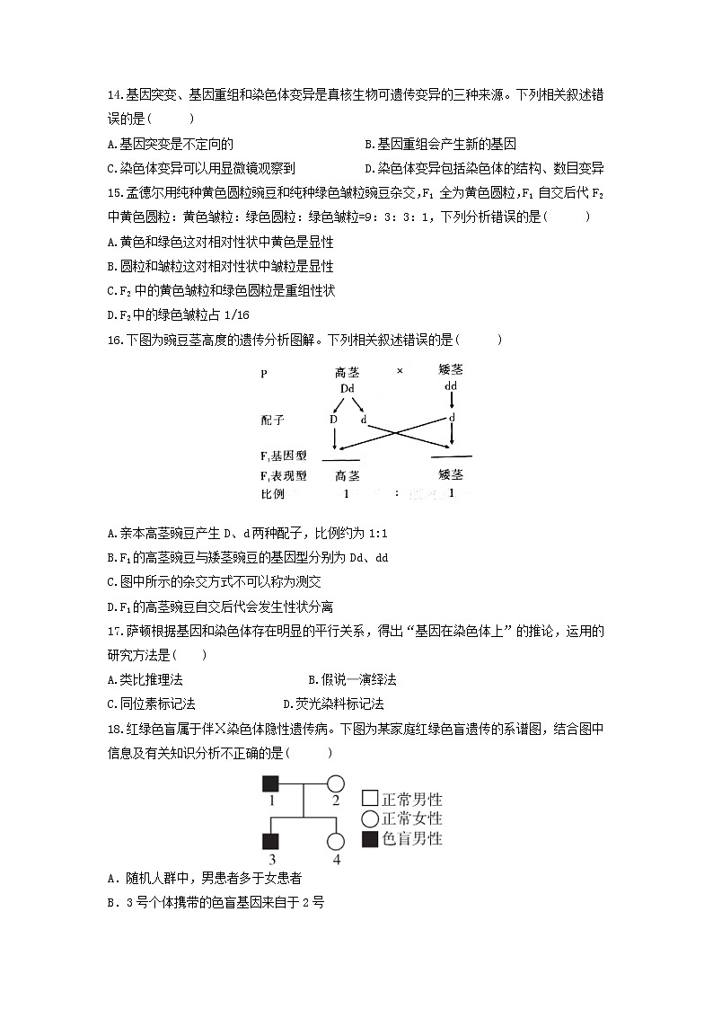 2021-2022学年陕西省西安市长安区第一中学高二上学期期末教学质量检测生物（文）试题含答案03