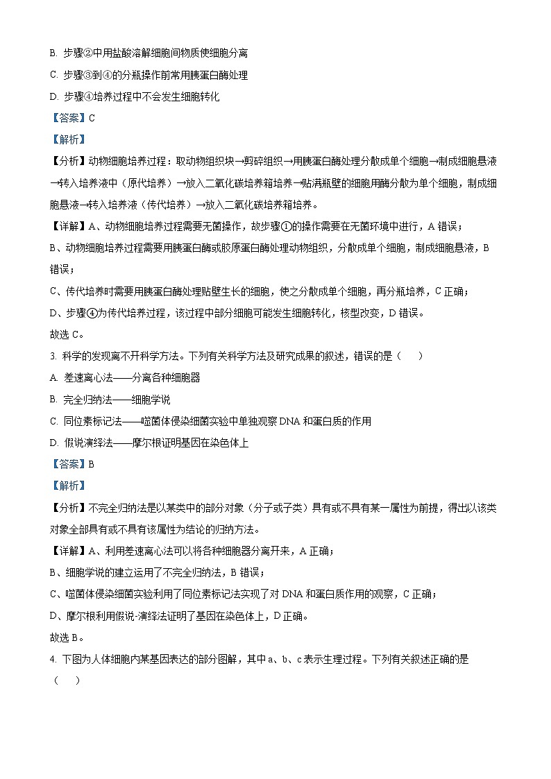 2022天津河东区高三下学期一模试卷生物试题含解析第2页