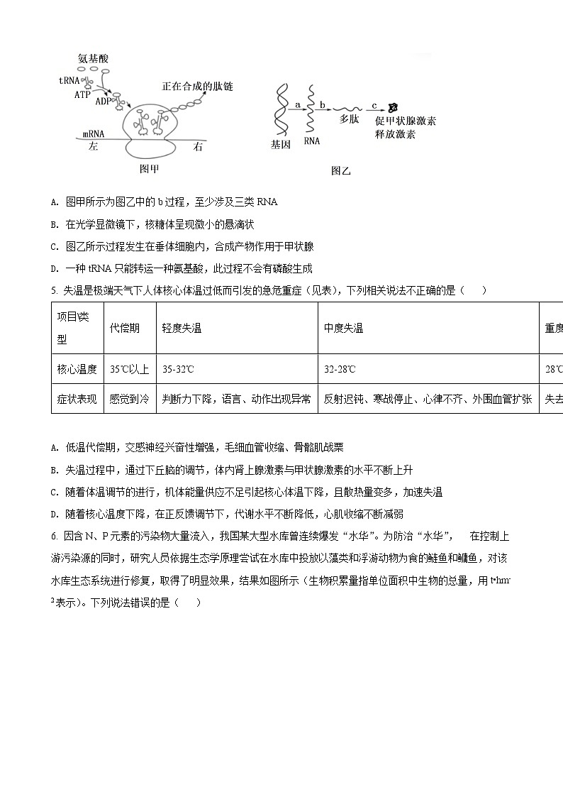 2022天津河东区高三下学期一模试卷生物试题02