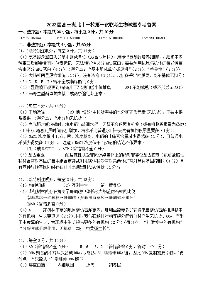2022届湖北省鄂南高中等十一校高三上学期第一次联考生物试题（PDF版含答案）01