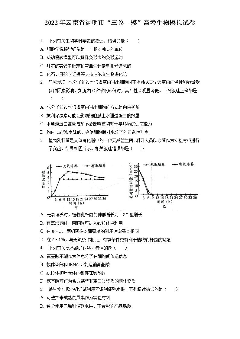 2022年云南省昆明市“三诊一模”高考生物模拟试卷（含答案解析）01