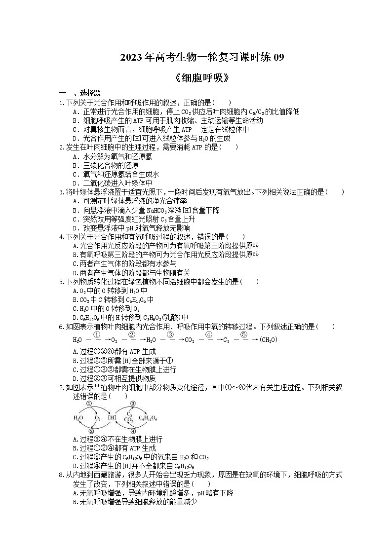 2023年高考生物一轮复习课时练09《细胞呼吸》(含答案)第1页