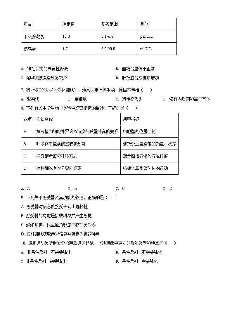 2022年上海市松江区高三等级考二模生物试题（含详解）02