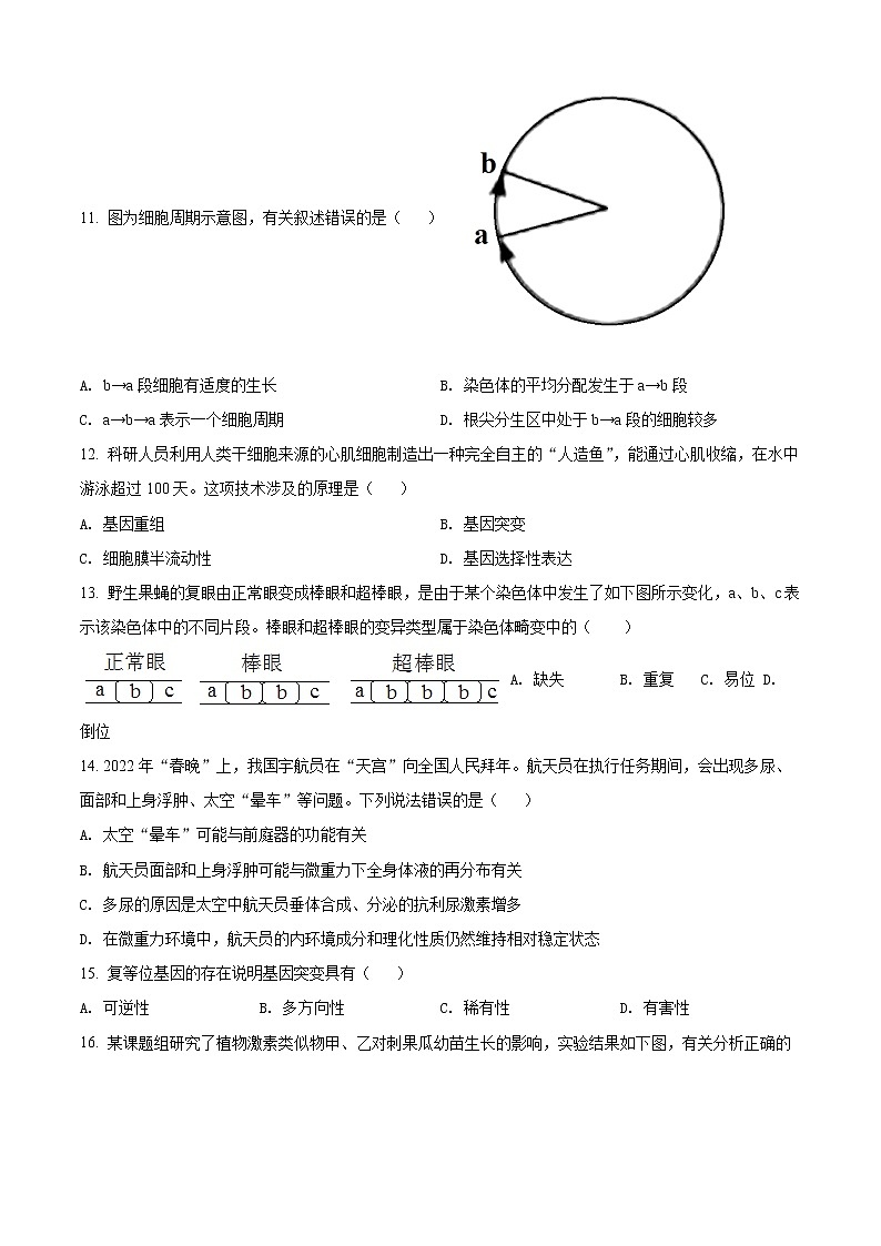 2022年上海市松江区高三等级考二模生物试题（含详解）第3页