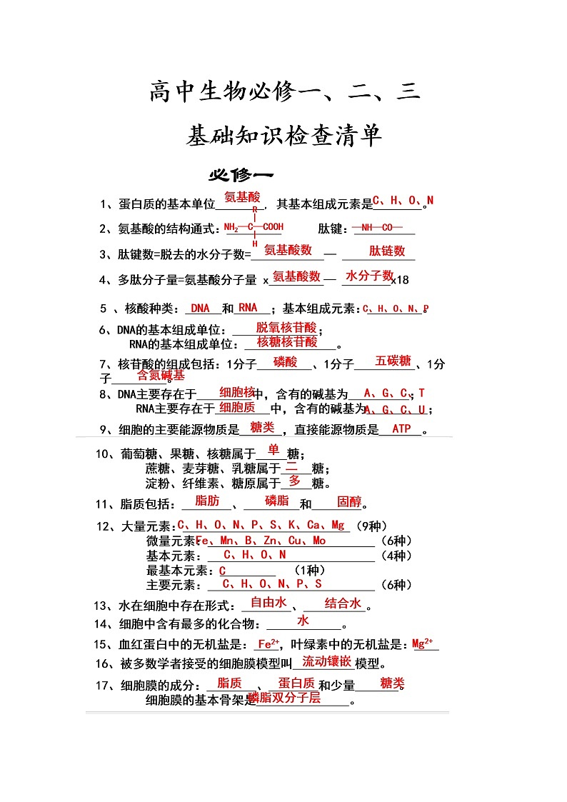 高中生物会考知识点总结资料第1页