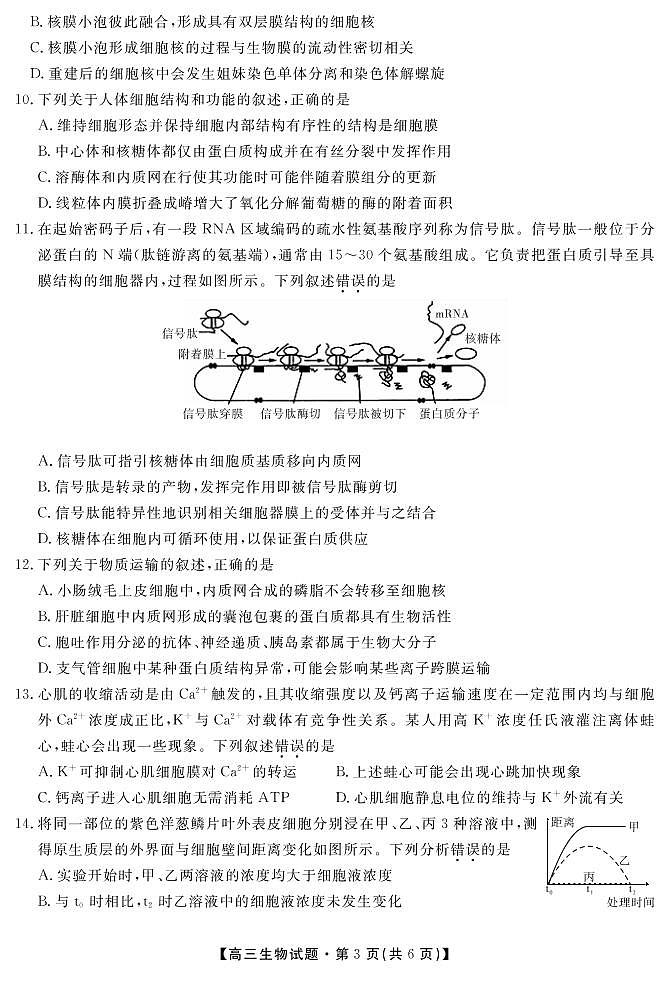 安徽省亳州市涡阳县第九中学2022届高三9月月考生物试题第3页