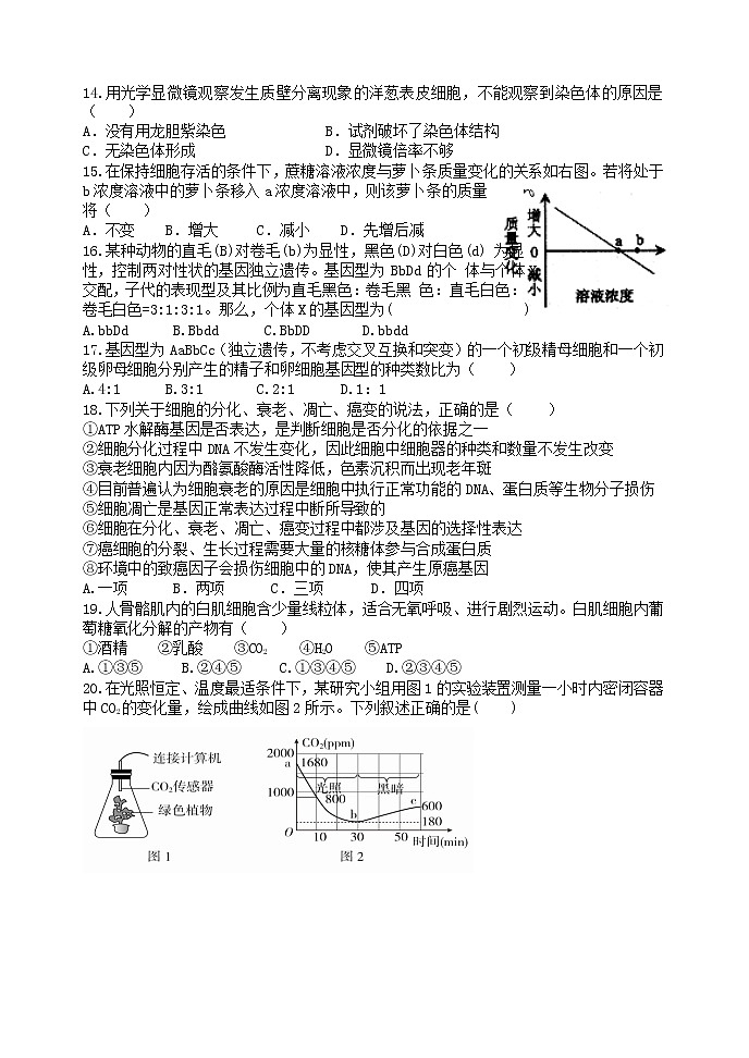 黑龙江省哈尔滨市第三中学2021-2022学年高三上学期第二次验收考试  生物试题第3页