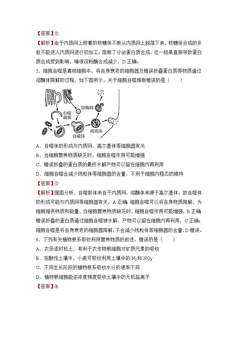 2022（新高考）高三上学期第一次月考备考B卷生物含解析03