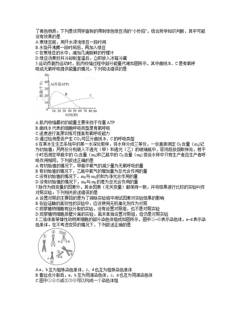 2022武汉部分学校高三上学期起点质量检测生物试题含答案02