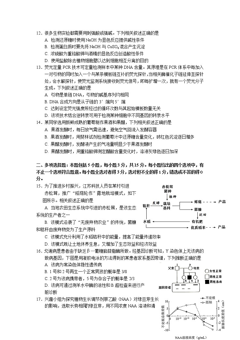 2022江苏省如东高级中学高三上学期第一次学情检测生物试题含答案第3页