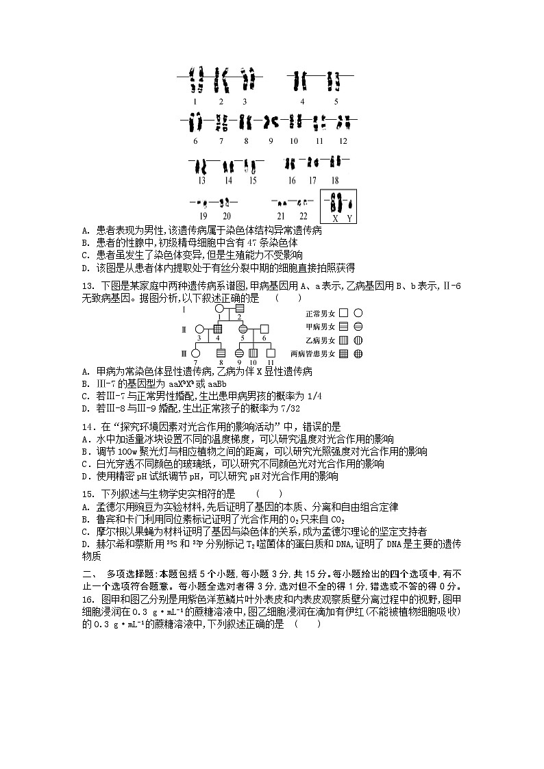 2022盐城上冈高级中学高三上学期第一次学情检测（实验班）生物试题含答案第3页