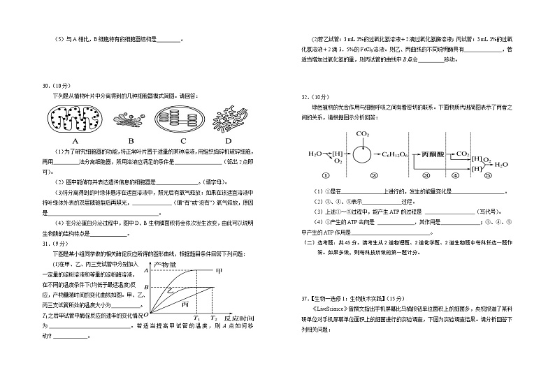 2022银川一中高三上学期第一次月考理科综合生物试题含答案第2页