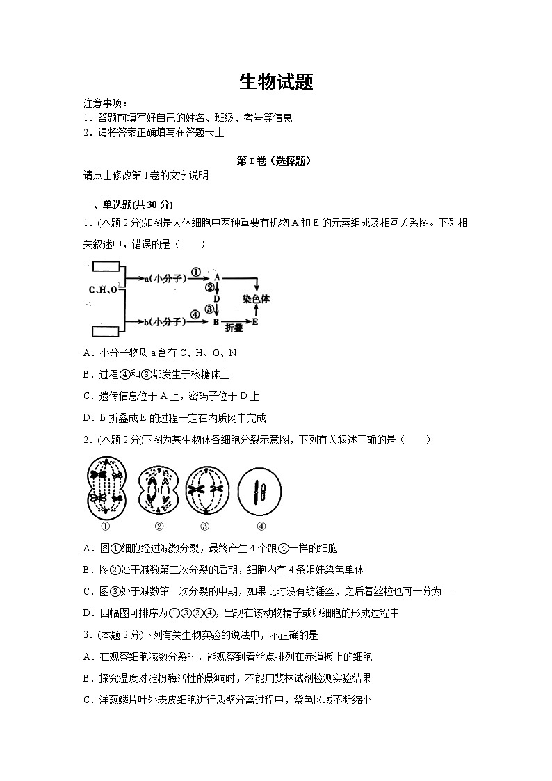 2022扬州高邮临泽中学高三7月份阶段性测试生物试题含答案01