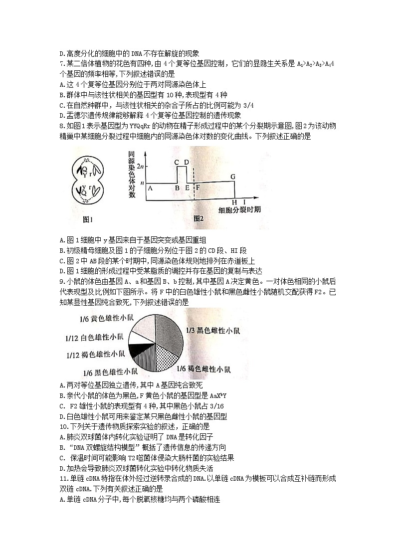 河南省九师联盟2022届高三上学期6月摸底考巩固卷生物试题 Word版含答案第2页