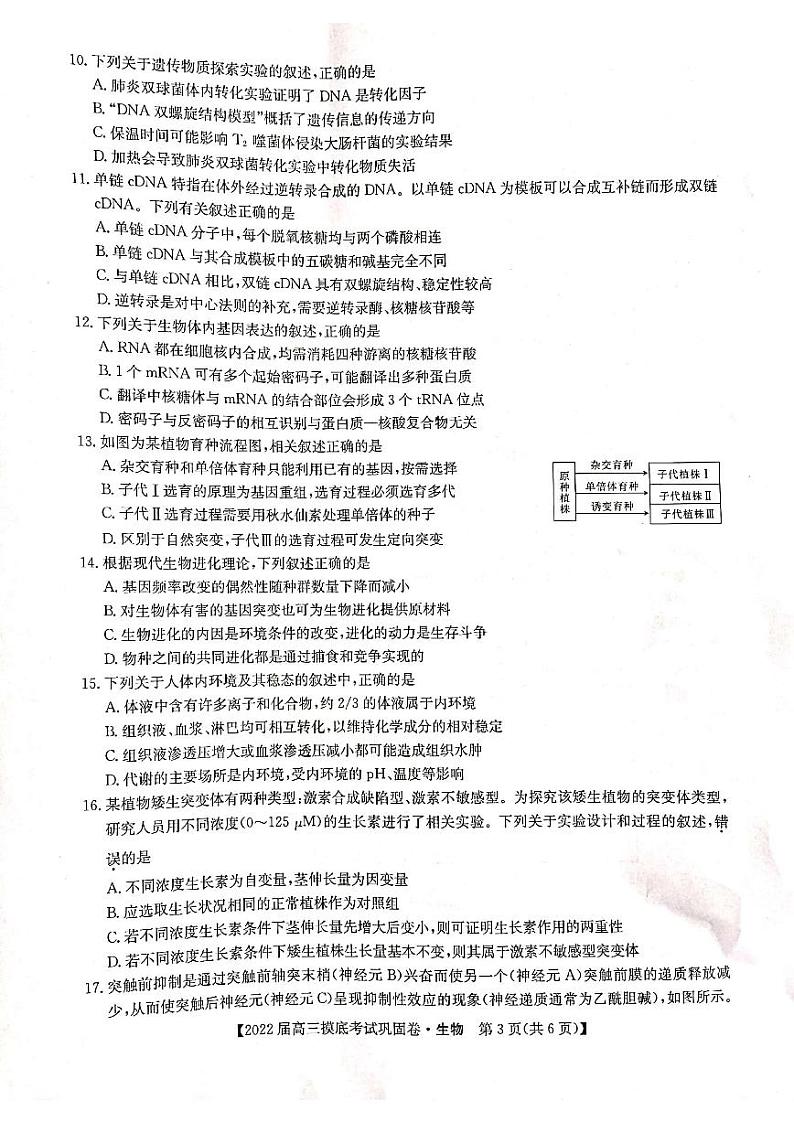 2022河南省九师联盟高三上学期6月摸底考巩固卷生物试题扫描版含答案第3页