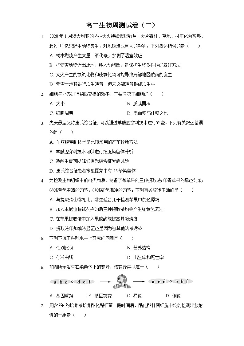 2022长沙县九中高二上学期周测（二）生物试题含答案第1页