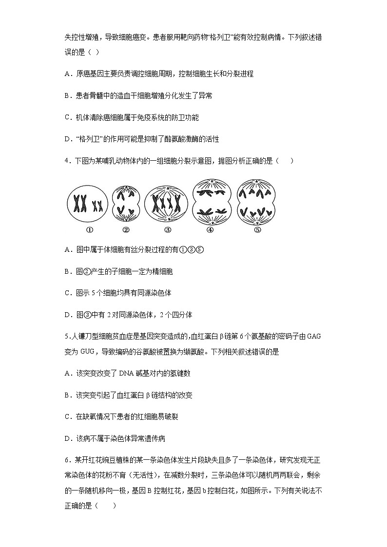 2021河北省正定中学高二上学期期末考试生物试题含答案第2页
