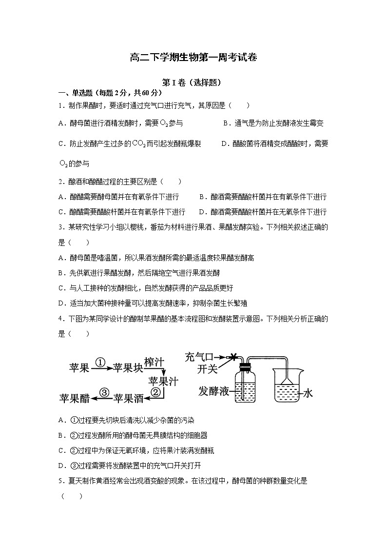 2021濮阳职业技术学院附中高二下学期周测生物试题含答案第1页