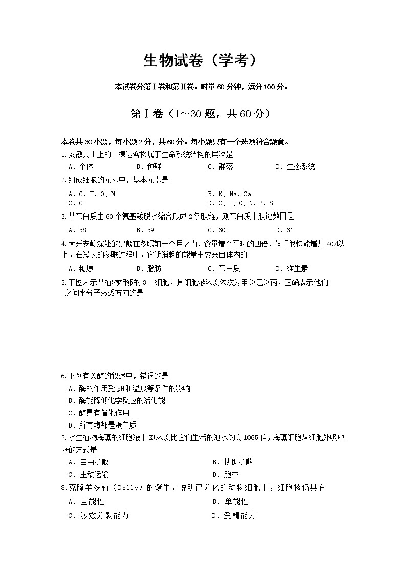 2021邵东县三中高二上学期期中考试生物（学考）试题含答案01