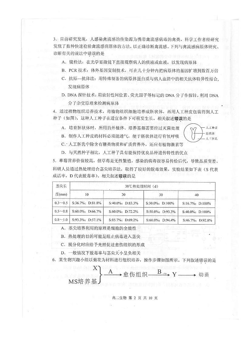 2021江苏省外国语学校高二下学期期中生物试题扫描版含答案第2页