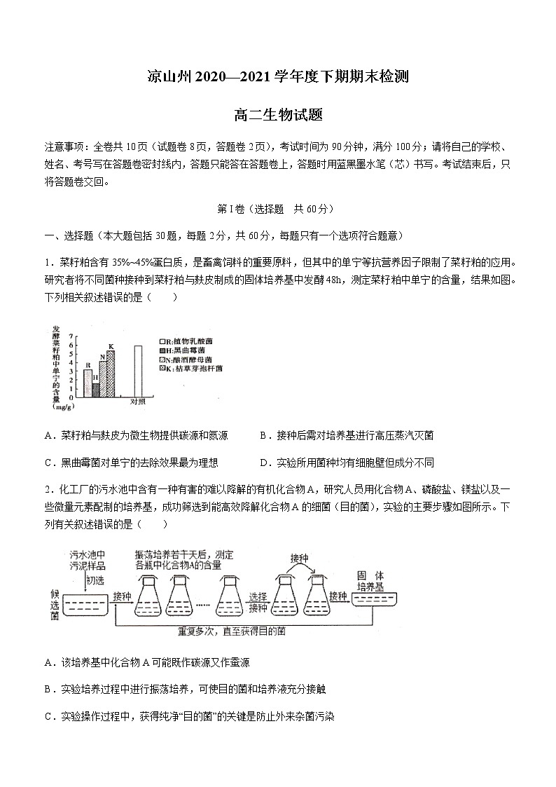 2021凉山州高二下学期期末检测生物试题含答案第1页