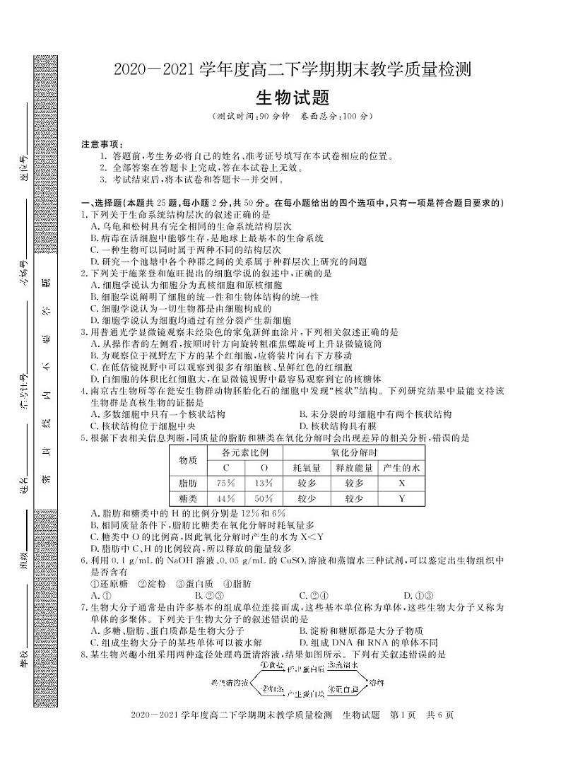 信阳高二下 生物第1页
