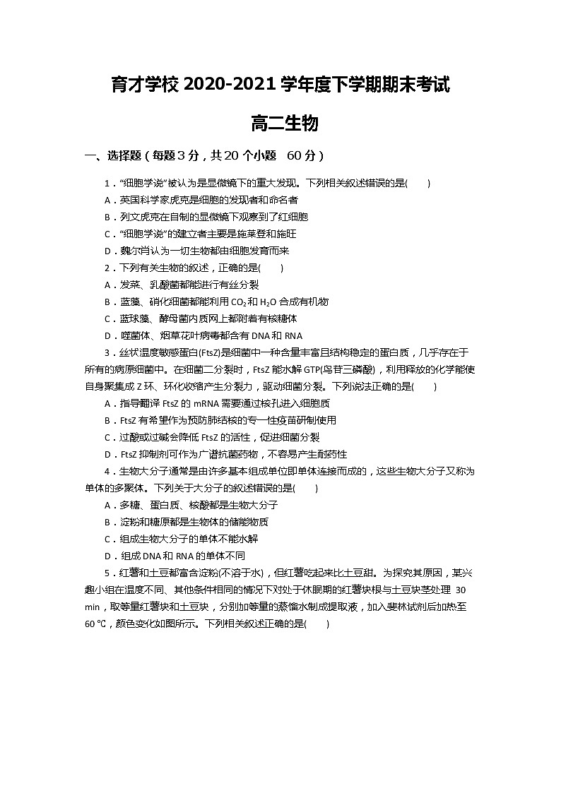 2021滁州定远县育才学校高二下学期期末考试生物试卷含答案01