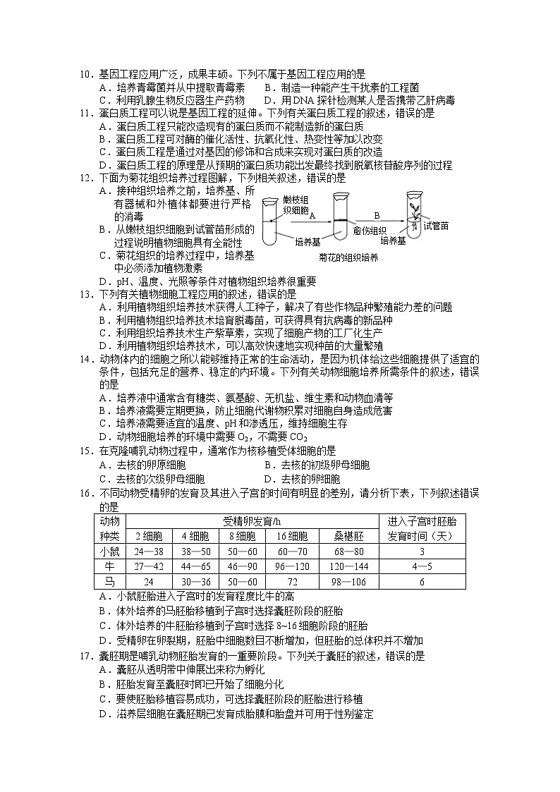 2021鄂州高二下学期期末质量监测生物试题含答案第3页